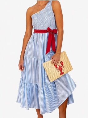 4th of July dress- Blue Striped One-Shoulder dress
